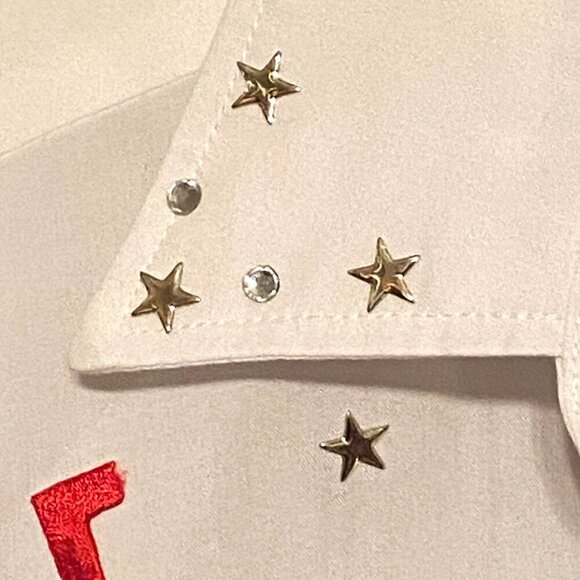 MODIT long sleeve white Shirt with embroidered applique, rhinestones and stars M - Picture 5 of 10